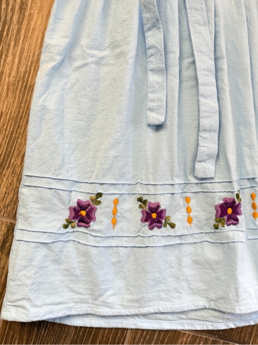 Light Blue Girls' Embroidered Floral Sundress with Tie Waist—4T - Picture 3 of 6